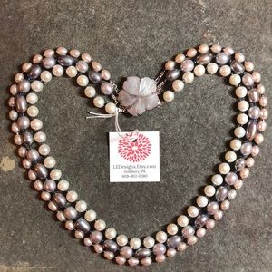 Unique Handmade Triple Strand Pearl Necklace 20”